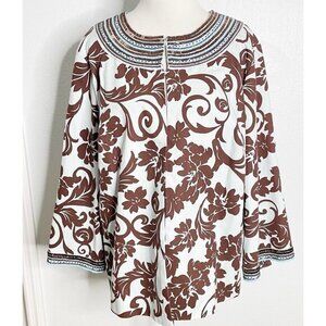 Victor Costa Occasion Blue Brown Brocade Beaded‎ Jacket Wedding Cruise Party 1X